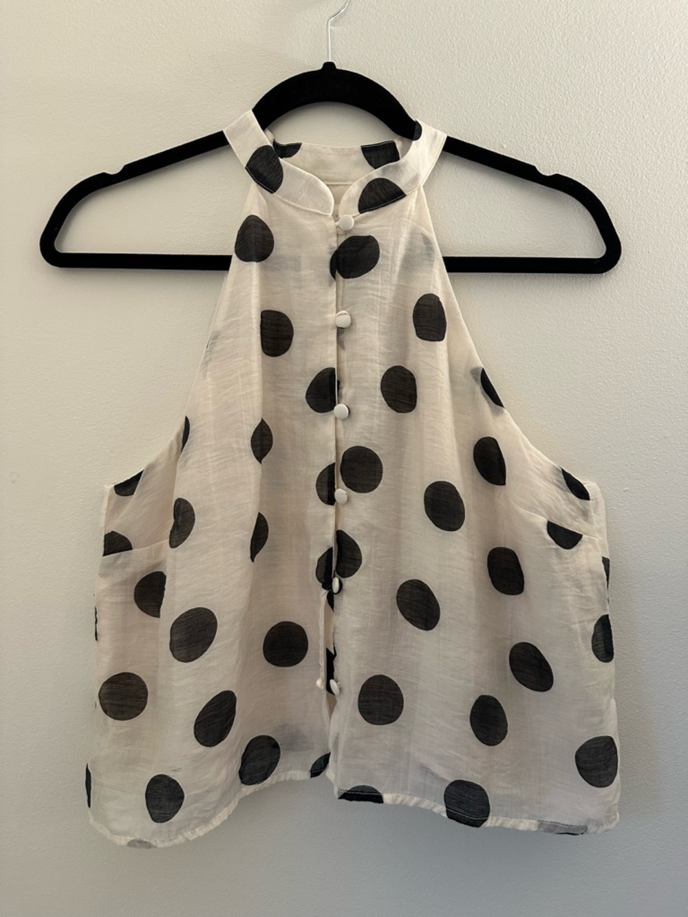 Zara White Black Polka Dot Halter Camisole Lyocell Button Front NWOT Size M - Picture 2 of 7